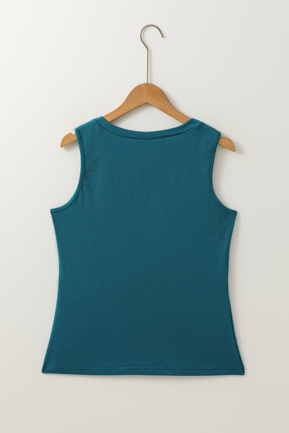 Blue Sapphire Solid Color Stitching Detail Round Neck Tank Top - Snoopy's Closet