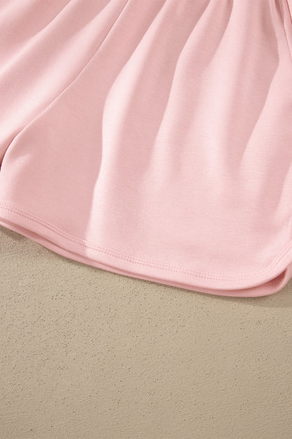 Moonlight Jade Solid Color Exposed Seam Mock Neck Oversize Tee Casual Shorts 2pcs Outfit - Snoopy's Closet