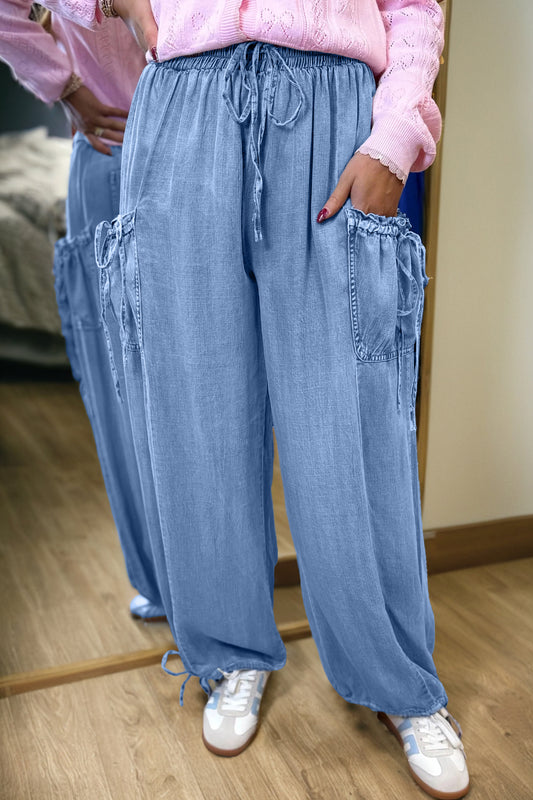 Pantalones holgados de mezclilla Beau Blue con cordón elástico en la cintura y bolsillos