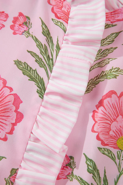 Camisa de manga abullonada con volantes y rayas Pink Sweet Blooms