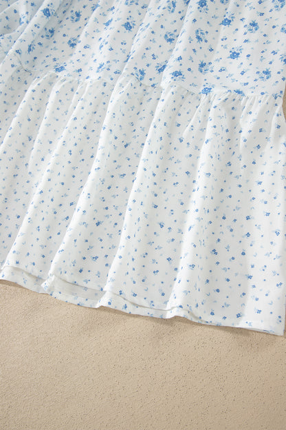 Falda larga bohemia de cintura alta azul cielo con estampado floral pequeño