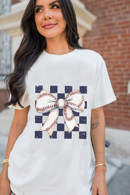 Camiseta de cuello redondo con lazo y estampado a cuadros blancos estilo rugby