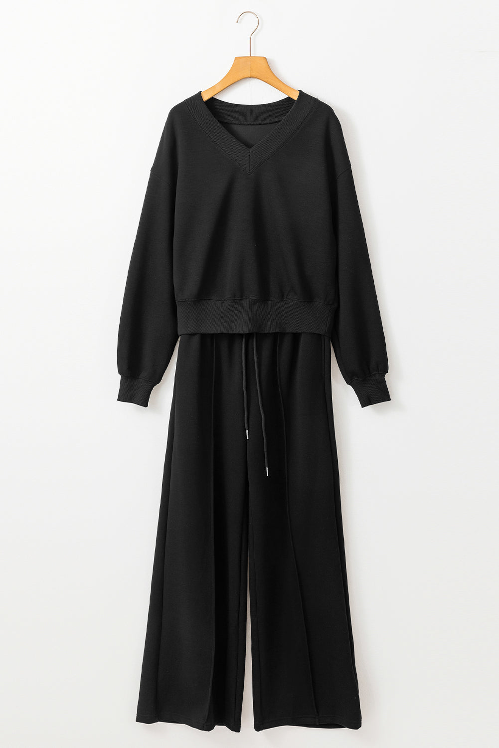 Ropa deportiva de cintura alta, cuello en V, corta, con costuras, negra