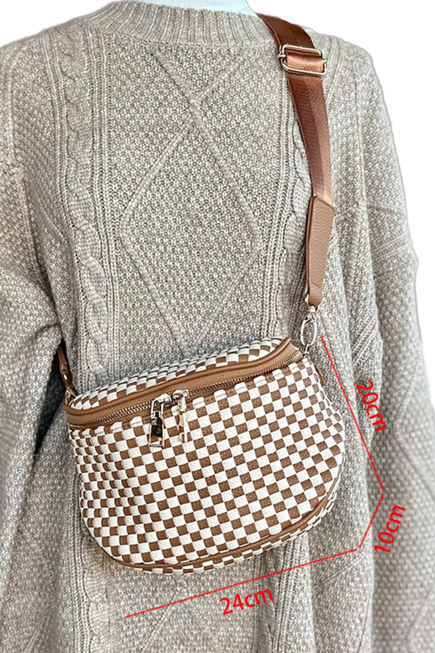 Straw Yellow Checkerboard Woven Zip Crossbody Bag - Snoopy's Closet