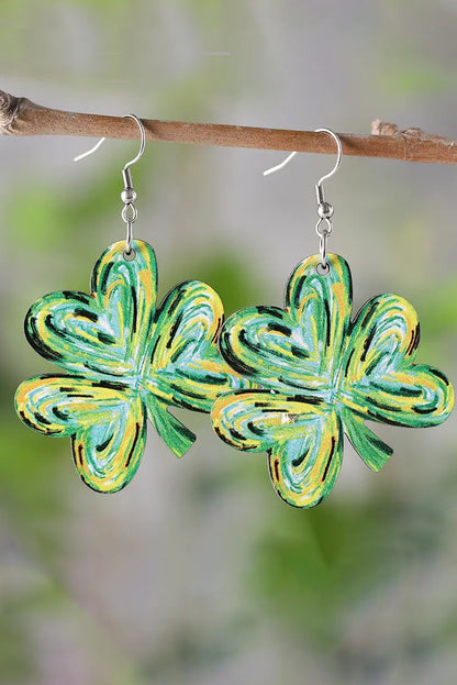 Light Green St. Patrick Painted Shamrock Shape Drop Earrings - Snoopy's Closet