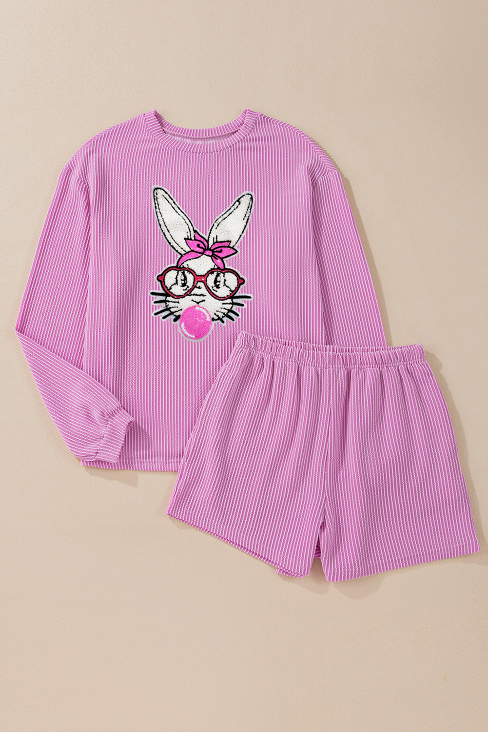 Conjunto de 2 piezas con estampado gráfico de lentejuelas de Phalaenopsis Bubble Gum Rabbit