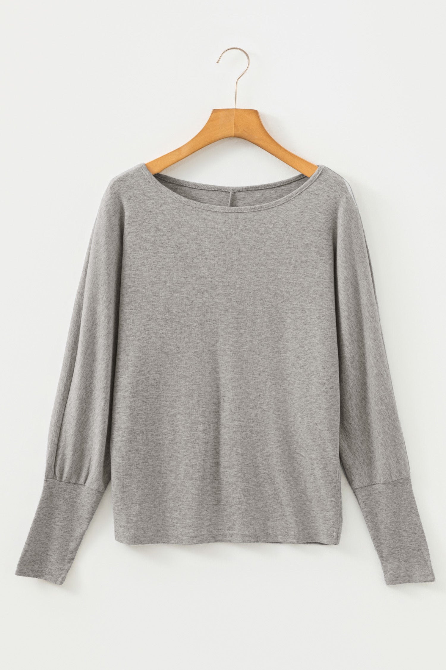 Light Grey Solid Color Extended Cuffs Long Sleeve Top - Snoopy's Closet
