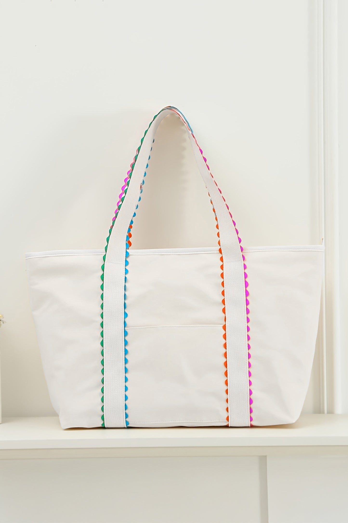 White Colorful Ricrac Detail Canvas Tote Bag - Snoopy's Closet