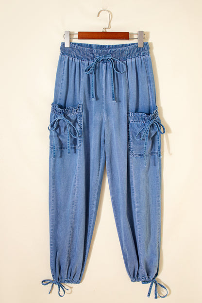 Pantalones holgados de mezclilla Beau Blue con cordón elástico en la cintura y bolsillos