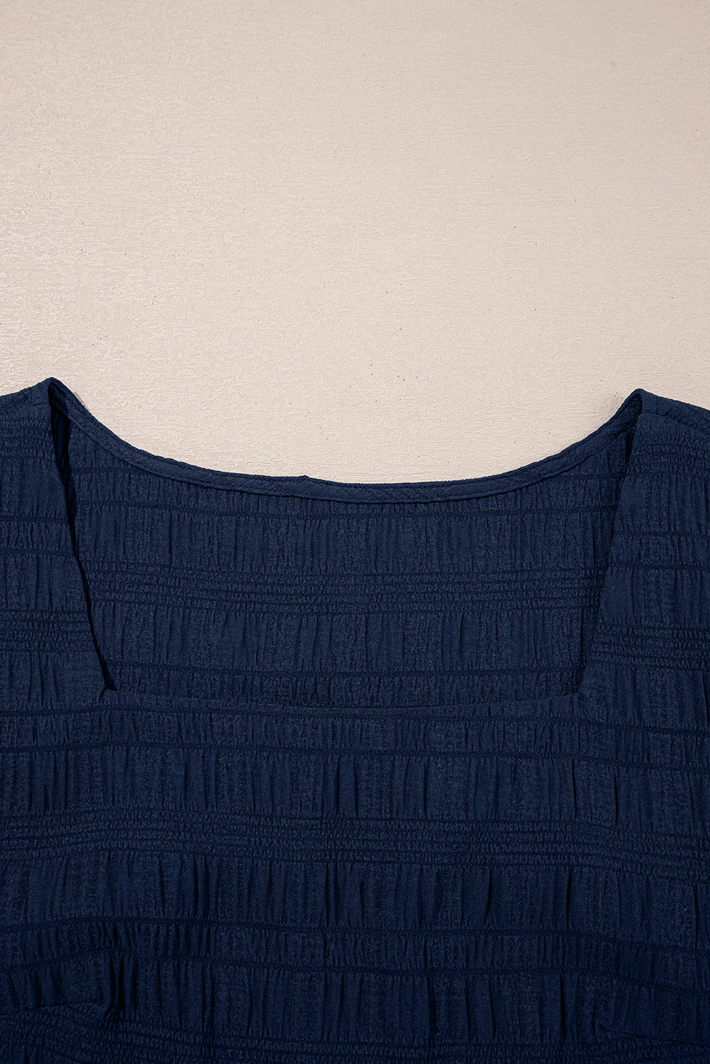 Dirty blue Textured Square Neck Top and Shirred High Waist Shorts Set - Snoopy's Closet