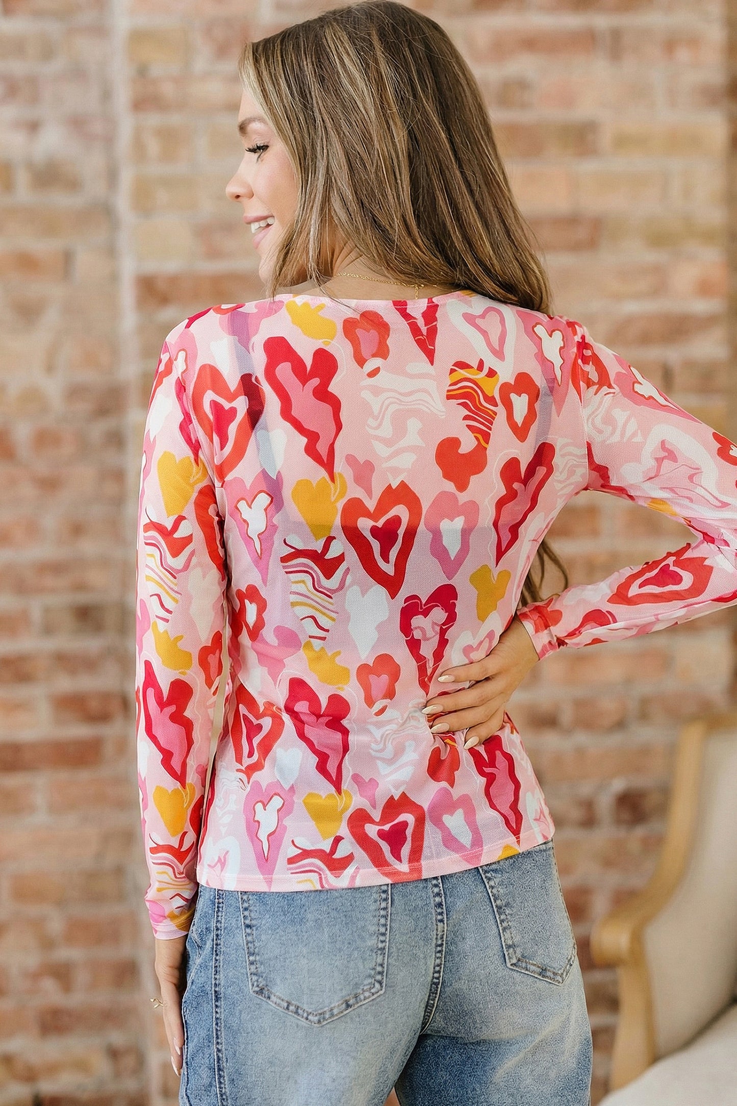 Rose Valentine Heart Mesh Long Sleeve Top - Snoopy's Closet