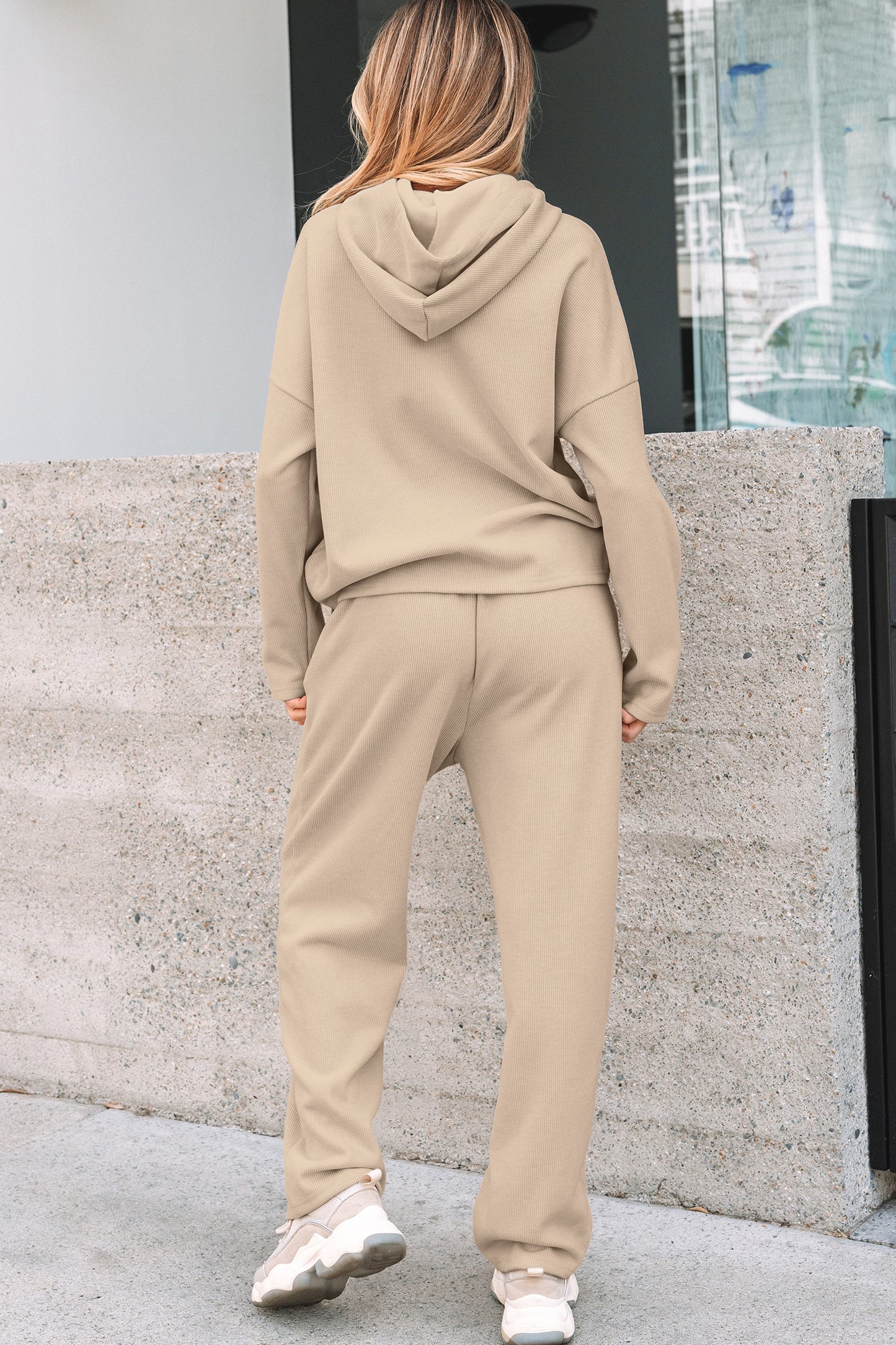 Parchment Leopard Drawstring Pullover Hoodie and High Waist Pants Corduroy Suit - Snoopy's Closet