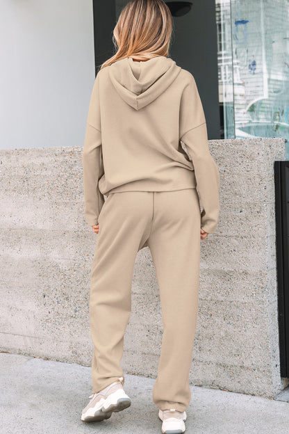 Parchment Leopard Drawstring Pullover Hoodie and High Waist Pants Corduroy Suit - Snoopy's Closet