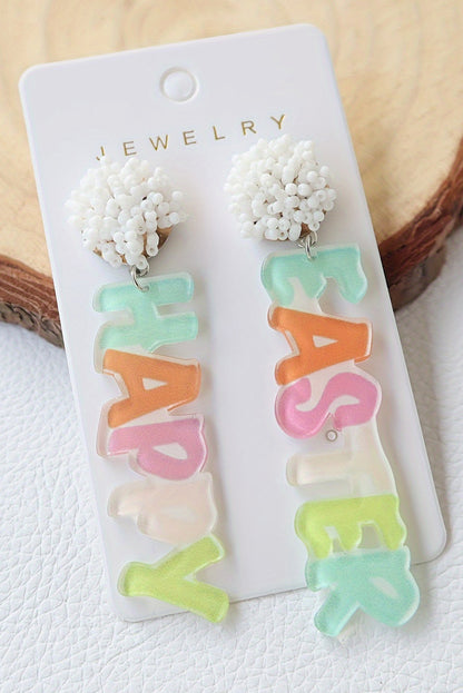 Pink Colorful HAPPY EASTER Drop Earrings - Snoopy's Closet