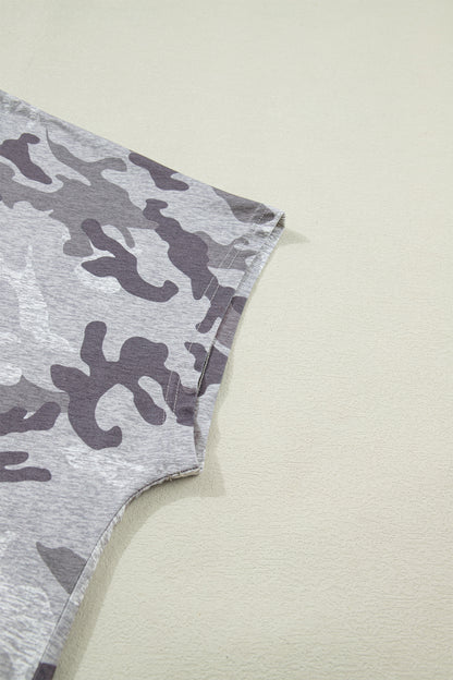 Gray Plus Size Camo Print Casual T Shirt - Snoopy's Closet