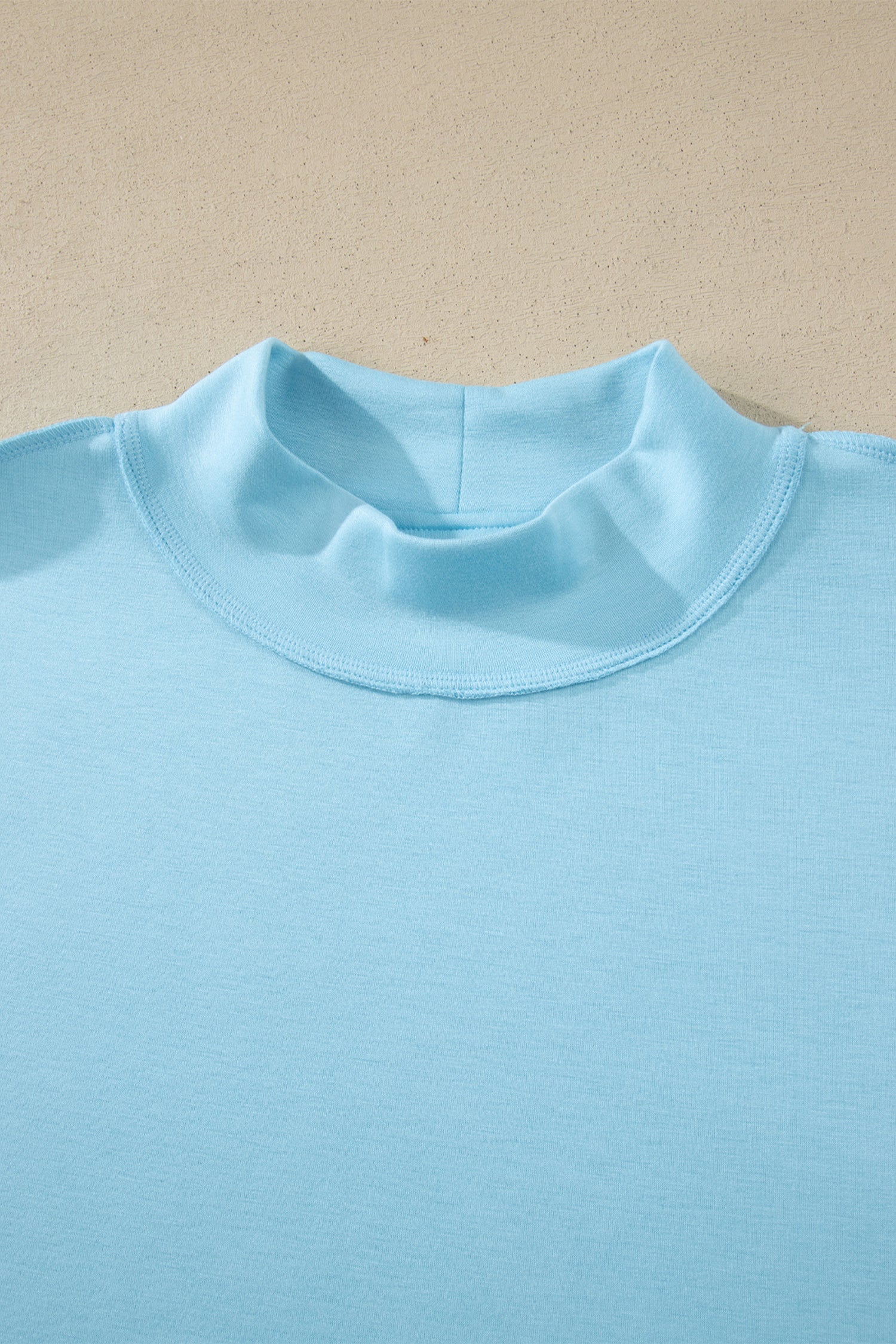Moonlight Jade Solid Color Exposed Seam Mock Neck Oversize Tee Casual Shorts 2pcs Outfit - Snoopy's Closet