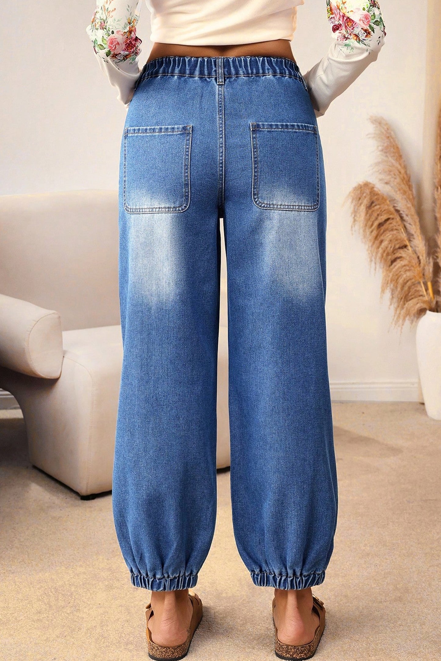 Blue 4 Buttons Front Tapered Casual Loose Fit Jeans - Snoopy's Closet