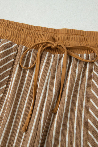 Khaki Stripe Plus Size Striped Colorblock Pocket Lounge Set