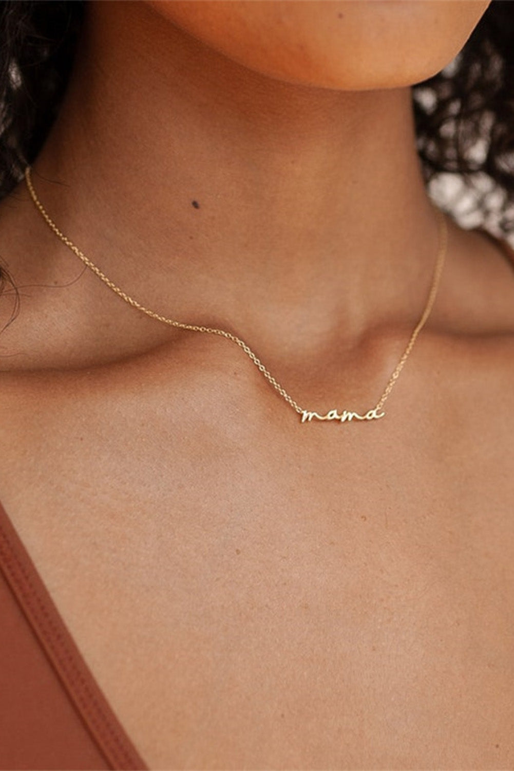 Gold Tiny Mama Script Necklace - Snoopy's Closet