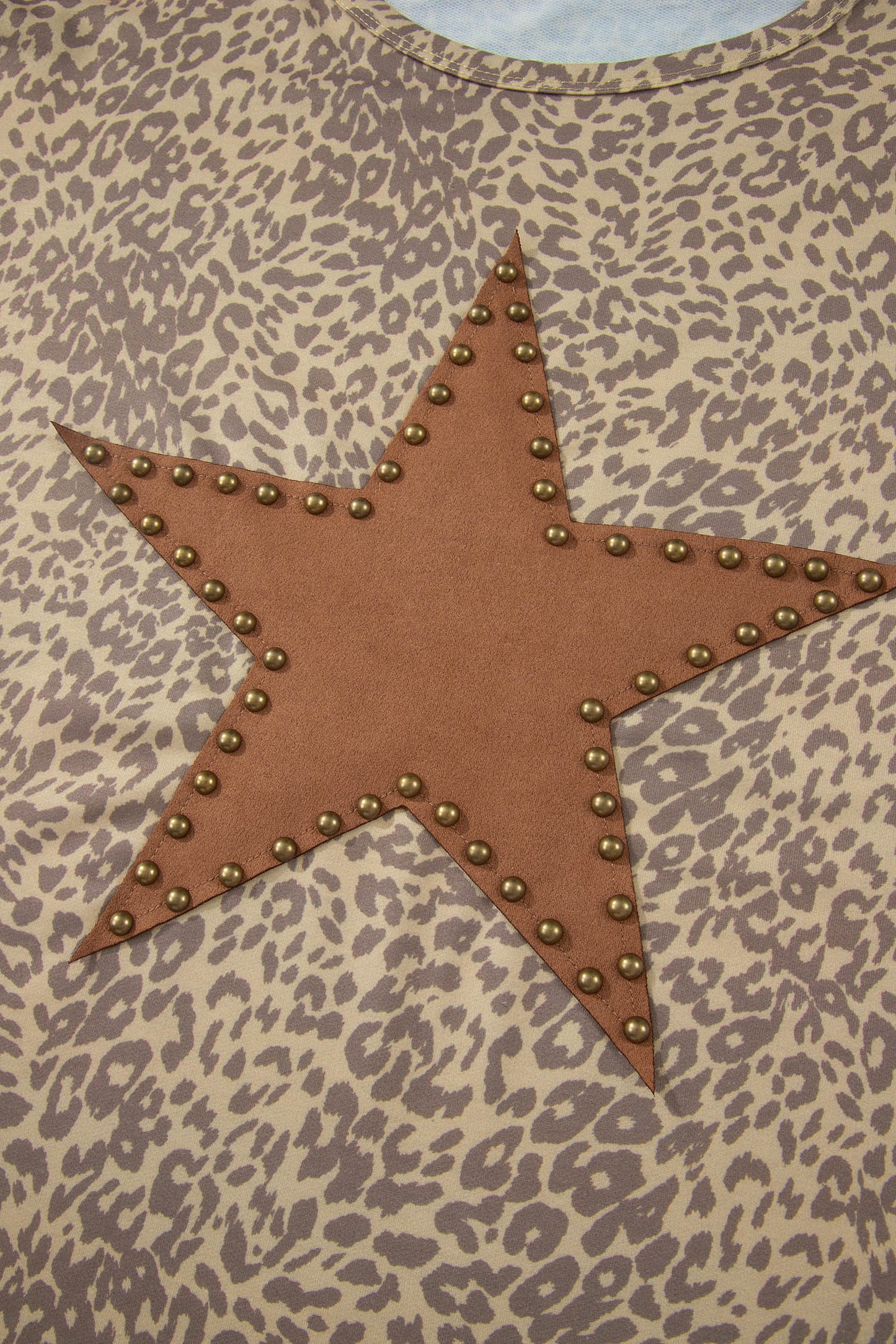 Khaki Leopard Retro Studded Star Patch Loose Tee - Snoopy's Closet