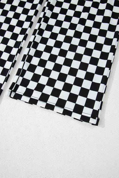 Black Checkered Print Long Sleeve Top and Pants Lounge Set - Snoopy's Closet