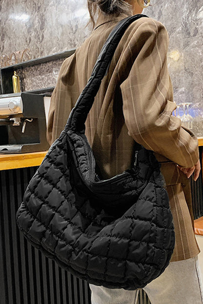 Black Quilted Zipper Large Shoulder Bag - Snoopy's Closet