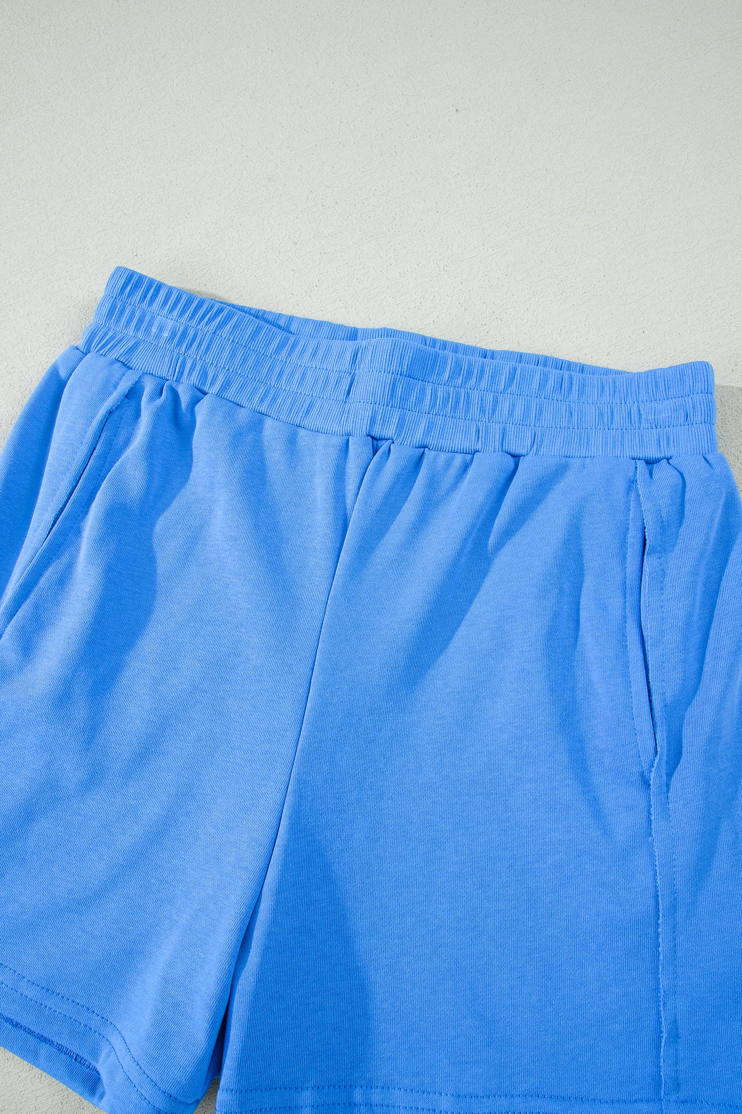 Sky Blue Slim Tank Top Elastic High Waist Shorts 2pcs Outfit