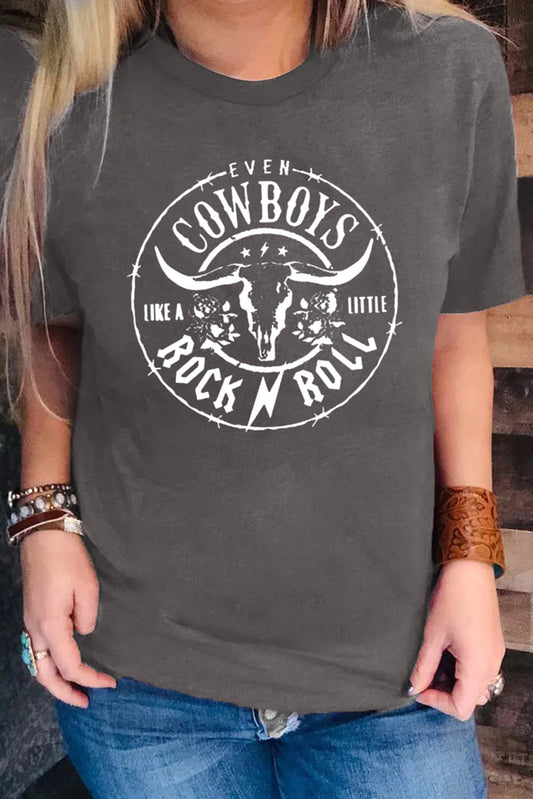 Camiseta gris con estampado gráfico de cabeza de toro con letras del oeste