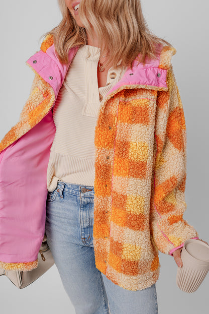 Orange Checkered Sherpa Hooded Jacket - Snoopy's Closet