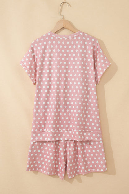 Pink Polka Dot Print Short Set - Snoopy's Closet