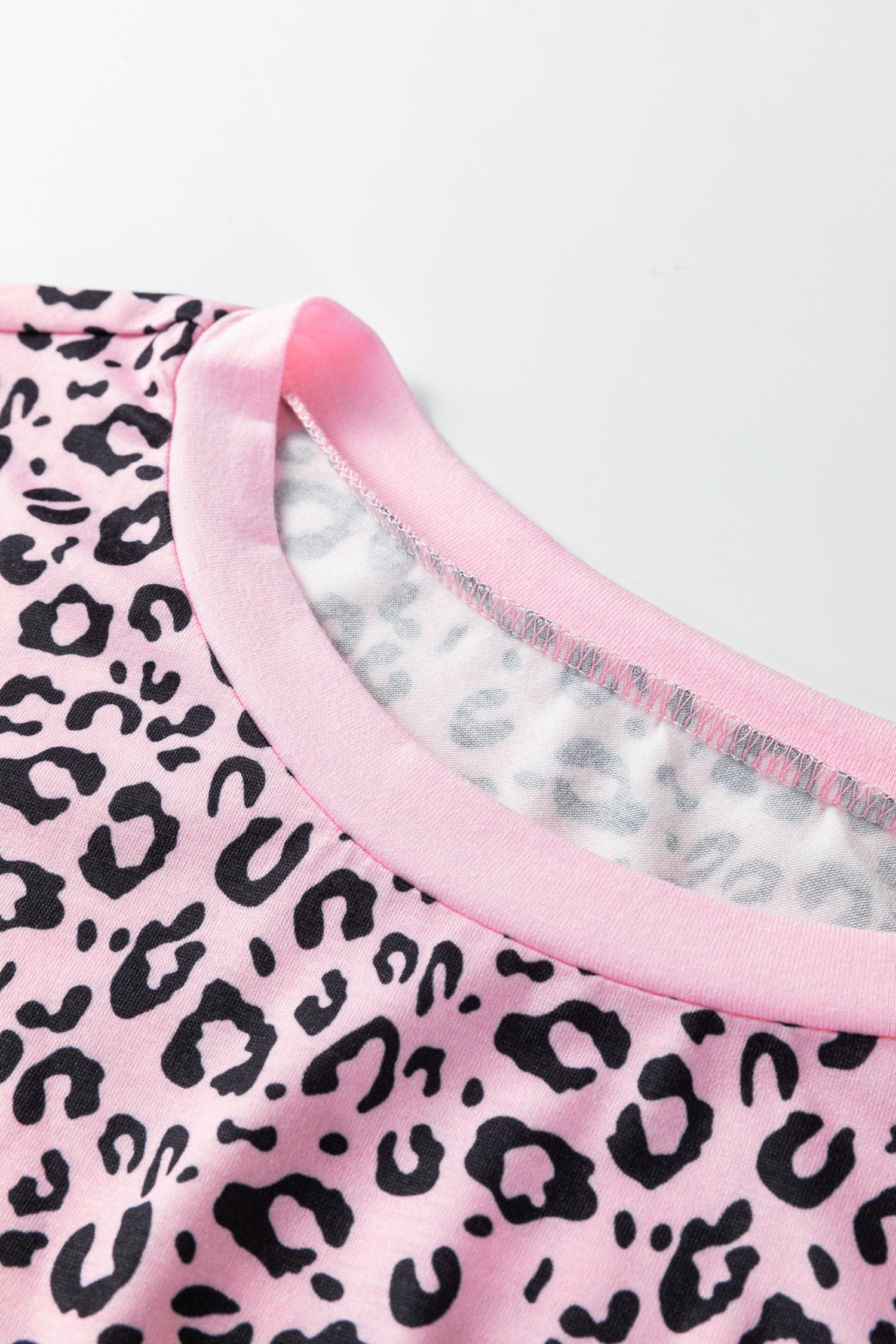Pink Leopard Striped Patchwork Side Slit Loose Short Sleeve Top - Snoopy's Closet