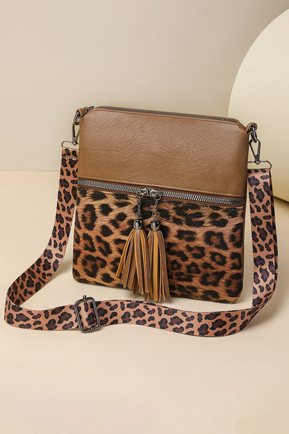 Coffee Leopard Contrast PU Leather Single Shoulder Mini Bag - Snoopy's Closet