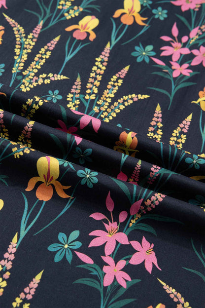 Black Floral Print Contrast Trim Tiered Ruffled Short Sleeve Blouse