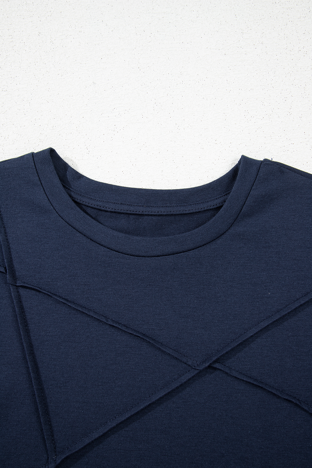 Dirty blue Solid Color Toothpick Stripe Round Neck T Shirt - Snoopy's Closet