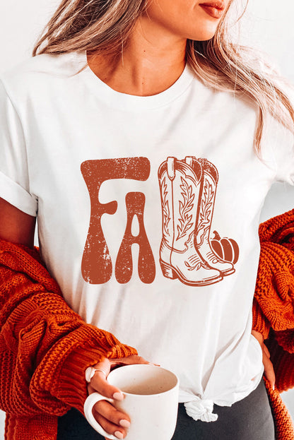 Camiseta gráfica con estampado de botas blancas de otoño y grietas