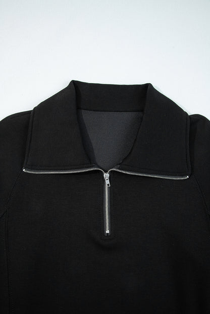 Black Zip Collar Long Sleeve Top Drawstring Pants Set - Snoopy's Closet