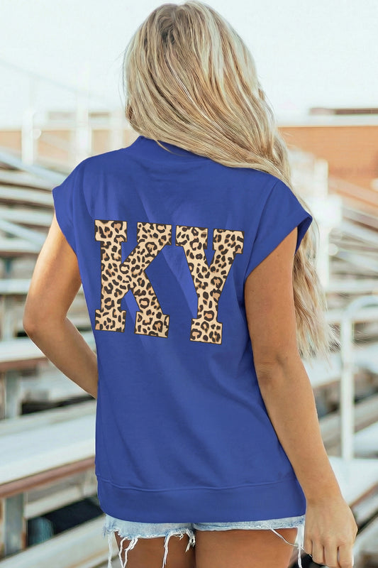 Camiseta cuello alto KENTUCKY Azul Cielo Leopardo KY Doble Estampado