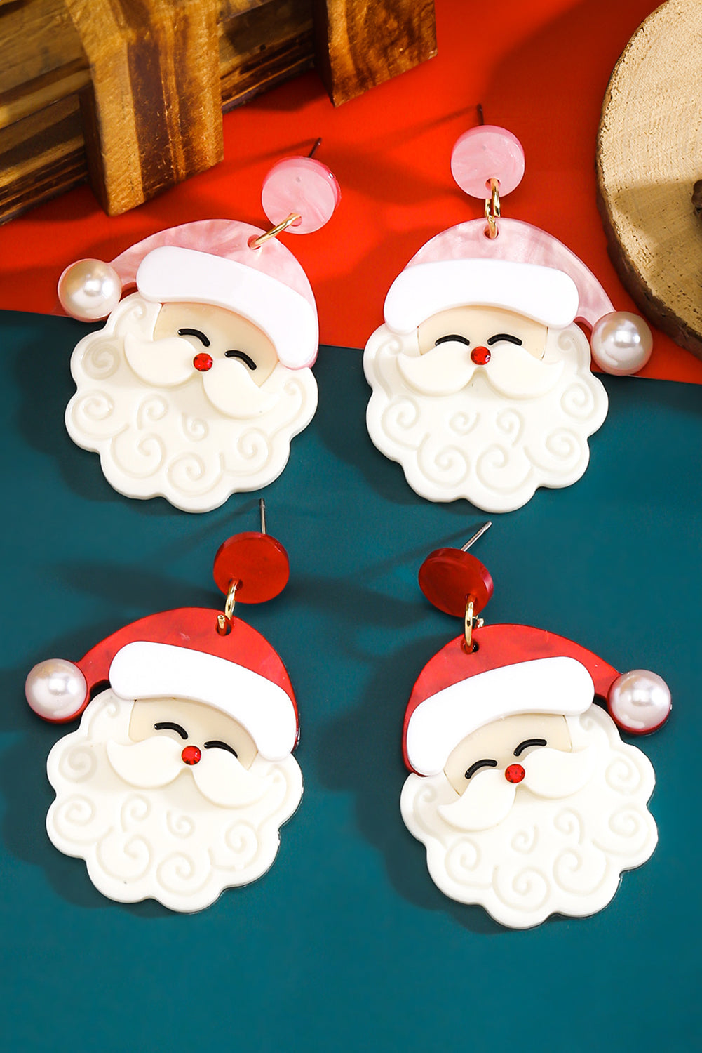 Fiery Red Bright Pearl Decor Cute Father Christmas Earrings - Snoopy's Closet