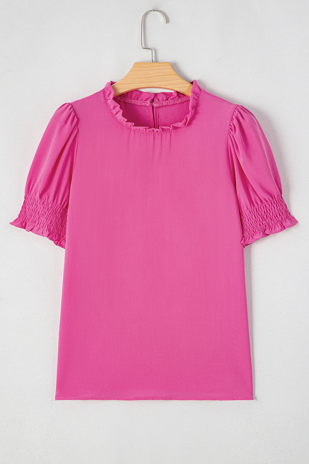 Rose Solid Color Smocked Puff Sleeve Blouse - Snoopy's Closet
