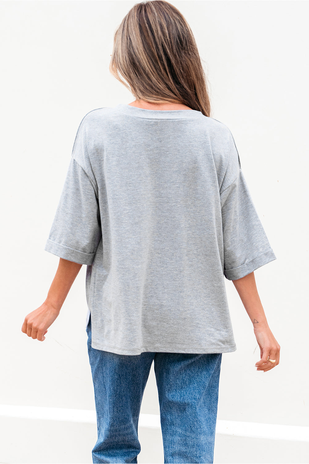 High Raglan Half Sleeve V Neck Oversized T Shirt - Snoopy's Closet