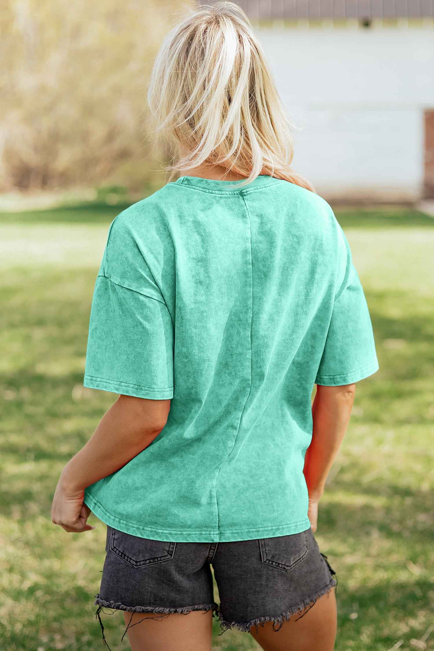 Dark Grey Solid Color Cotton Mineral Washed Oversize Tee