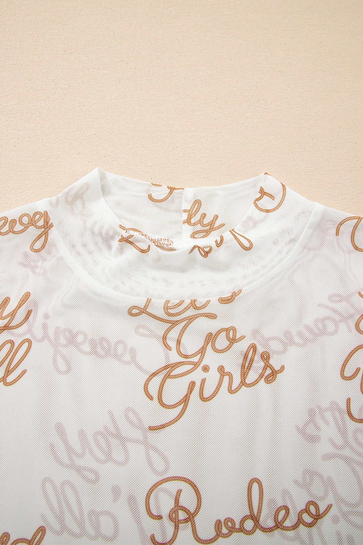 White Howdy Hey Yall Mesh High Neck Long Sleeve Top - Snoopy's Closet