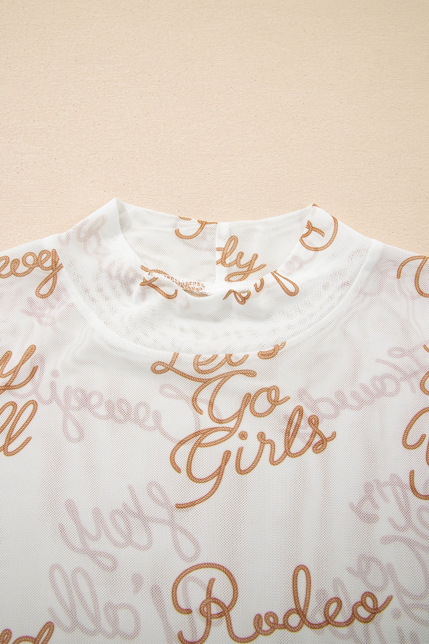 White Howdy Hey Yall Mesh High Neck Long Sleeve Top - Snoopy's Closet