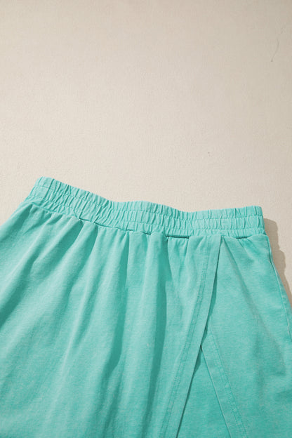 Mint Green Mineral Wash V Neck Tee Matching Skort Set - Snoopy's Closet