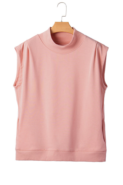 Mint Green Solid Color High Neck Cap Sleeve Loose Top