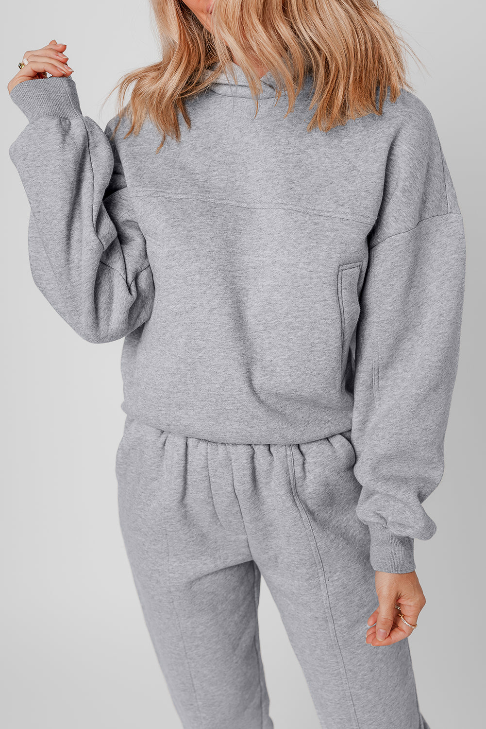Gray Solid Exposed Seams Hoodie and Joggers Activewear Set - Snoopy's Closet