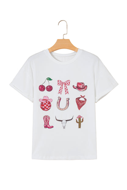 White Coquette Cowgirl Elements Printed Relaxed Tee - Snoopy's Closet