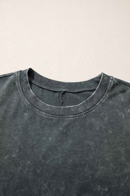 Dark Grey Solid Color Cotton Mineral Washed Oversize Tee