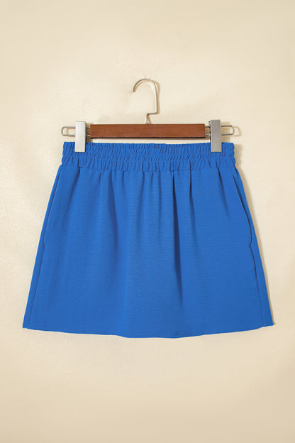 Sky Blue Solid Color Elastic Waist Casual Skort - Snoopy's Closet