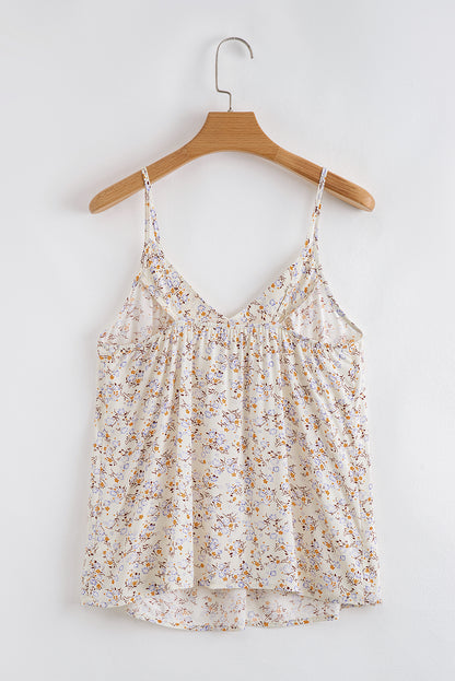 Apricot Boho Floral Spaghetti Straps Tank Top - Snoopy's Closet